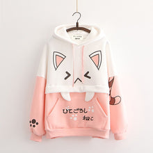 Load image into Gallery viewer, Cartoon Cute Pink Cat Print Hoodie