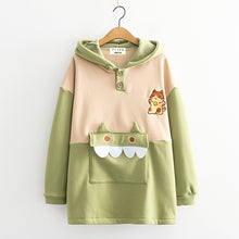 Load image into Gallery viewer, Embroidered Cute Cat with Pouch Pocket Hoodie