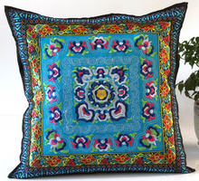 Load image into Gallery viewer, Embroidered Oriental Ethic Cushion Blue