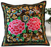 Load image into Gallery viewer, Embroidered Oriental Ethic Cushion Red Peony
