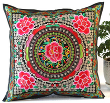 Load image into Gallery viewer, Embroidered Oriental Ethic Cushion Red Lotus