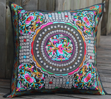 Load image into Gallery viewer, Embroidered Oriental Ethic Cushion Copper Flower