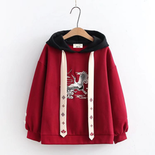 Load image into Gallery viewer, Embroidered JPN Style Red Crowned Crane Hoodie