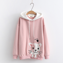 Load image into Gallery viewer, Embroidered Cute Smiling Cat Hoodie