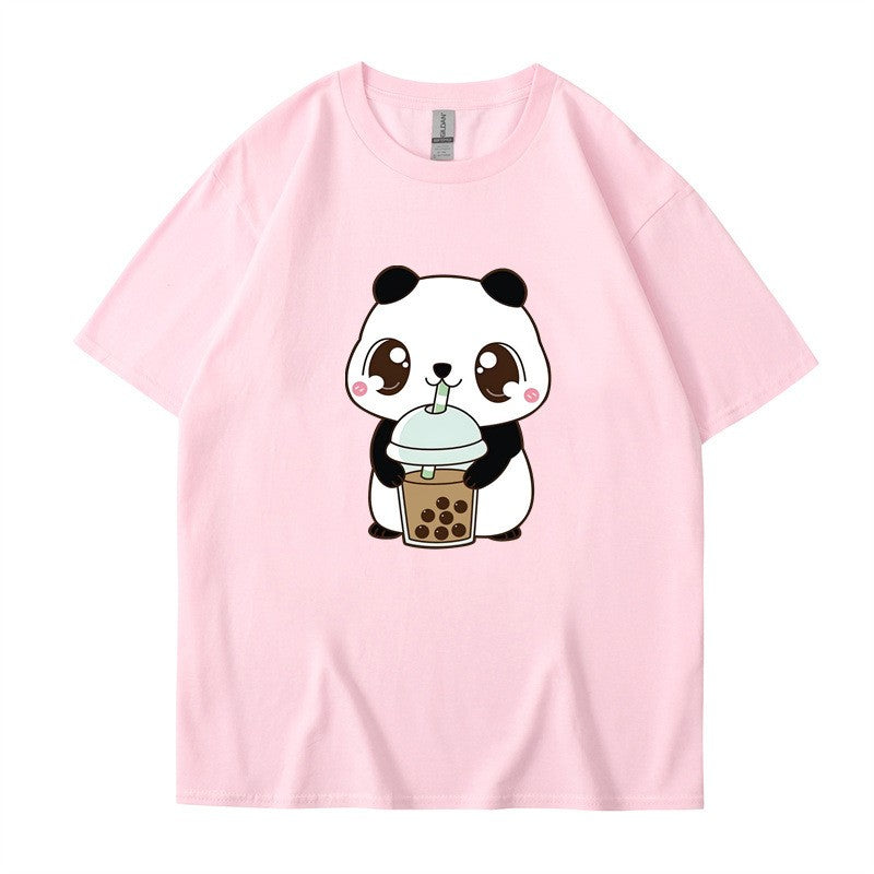 Cute Panda Drink Milk Tea T-Shirt