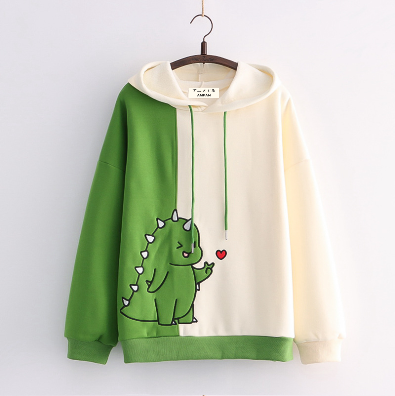 Embroidered Dino with Love Heart Hoodie