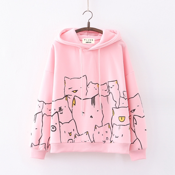 Lovely Cats Print Hoodie