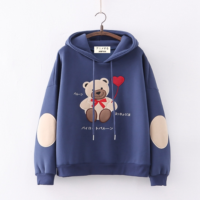 Embroidered Bear with Lover Heart Hoodie