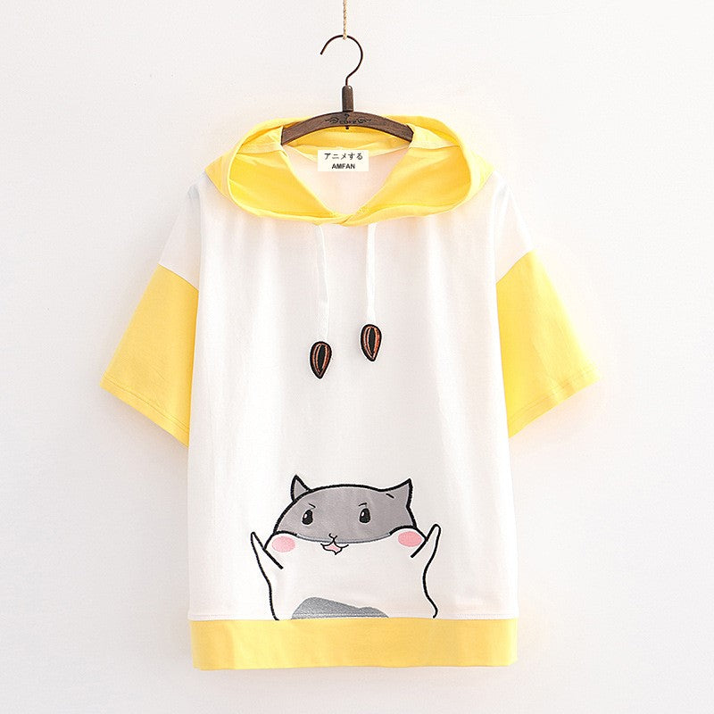 Cute Cat & Seed Drawstring T-Shirt