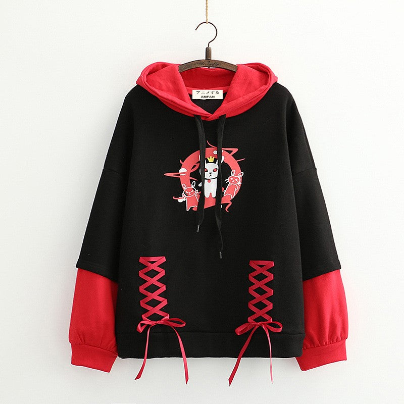 Cartoon Cute Evil Bunny Print Hoodie