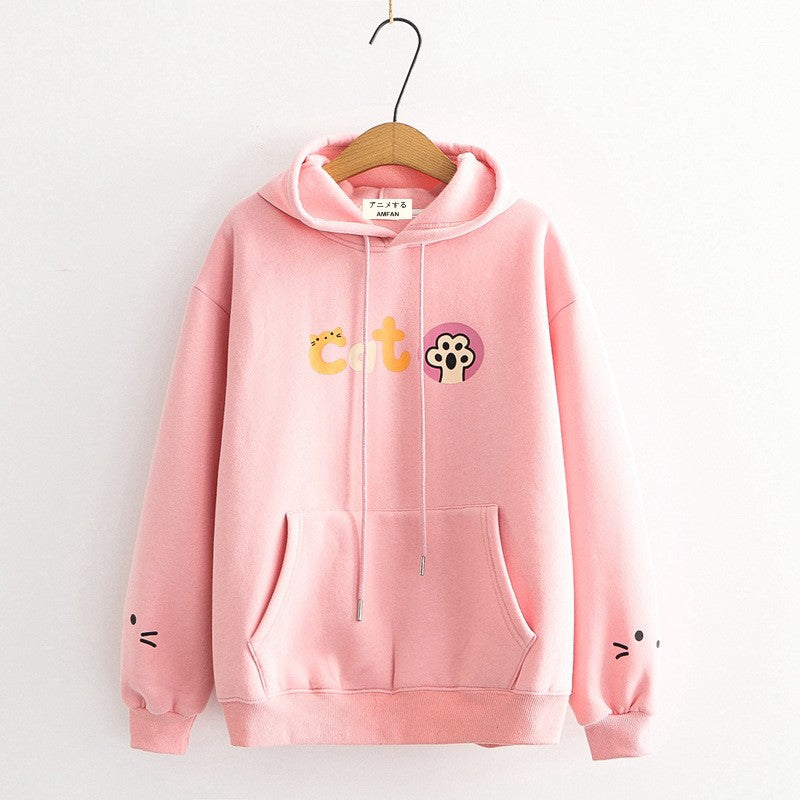 Cute Pink Cat & Paw Hoodie