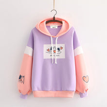 Load image into Gallery viewer, Cartoon Cute Cat &amp; Love Heart Print Hoodie
