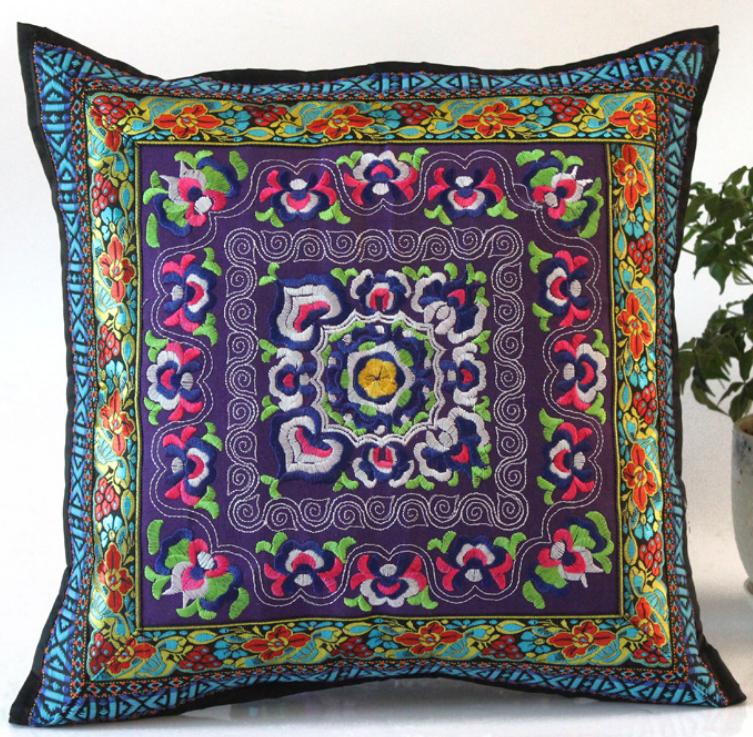 Embroidered Oriental Ethic Cushion Purple