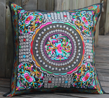 Load image into Gallery viewer, Embroidered Oriental Ethic Cushion Copper Flower
