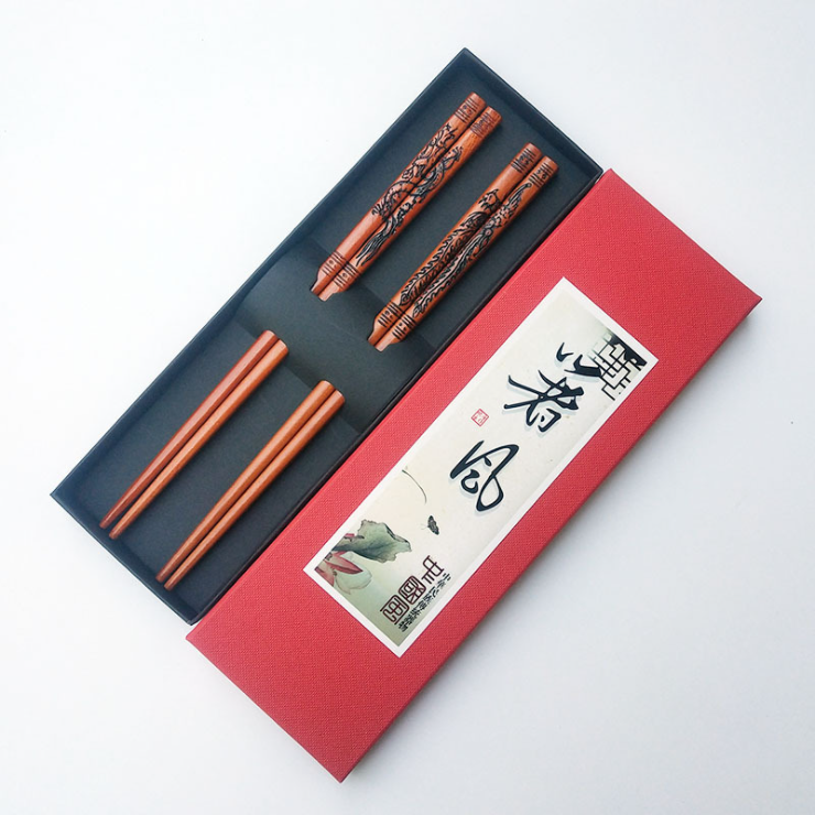 Engraved Dragon & Phoenix Chopsticks - 2 Pairs/Pack
