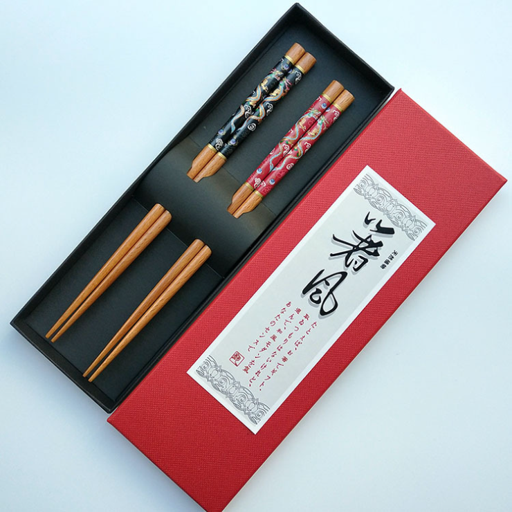 Red & Black Dragon Chopsticks - 2 Pairs/Pack